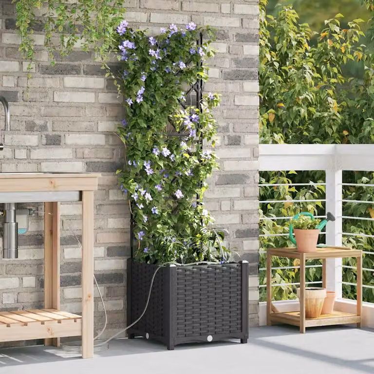 Vaso da giardino vidaXL in plastica nero L/P/H: 40 x 40 x 142 cm
