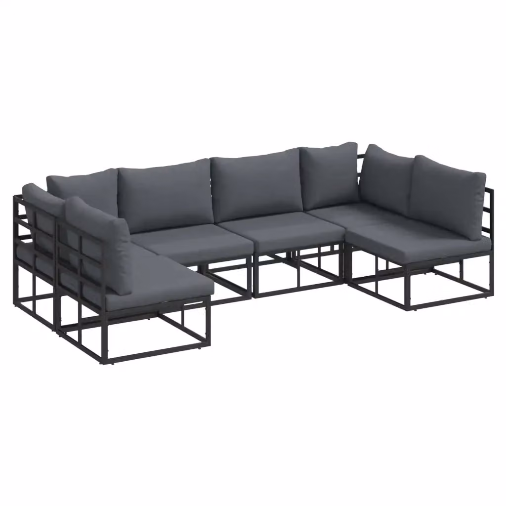Set Divano da Giardino vidaXL 6 pz a Forma a L in Alluminio Verniciato Nero con Cuscini Imbottiti e Rivestimenti Rimovibili – 2