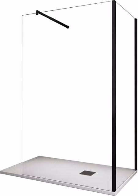 Parete Doccia Angolare walk-in h 200 vetro 8MM trasparente Telaio Nero con Accessori - 90X110 REVERSIBILE