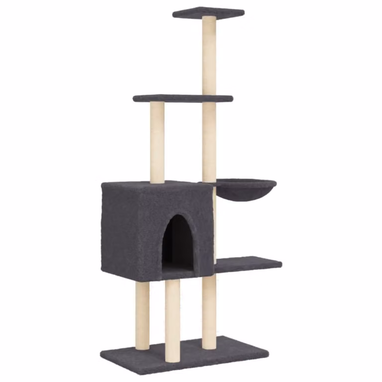 Albero per Gatti con Tiragraffi in Sisal Grigio Scuro 145 cm