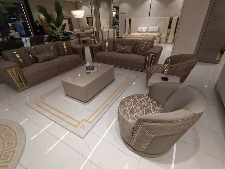 Sofagarnitur Set Komplett Modern 3+3+1+1 Sitzer + Couchtisch Textil Couch Holz