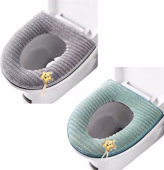 2 coprisedili da bagno spessi con maniglia, morbidi e lavabili, adatti a tutti i WC ovali (grigio + verde)