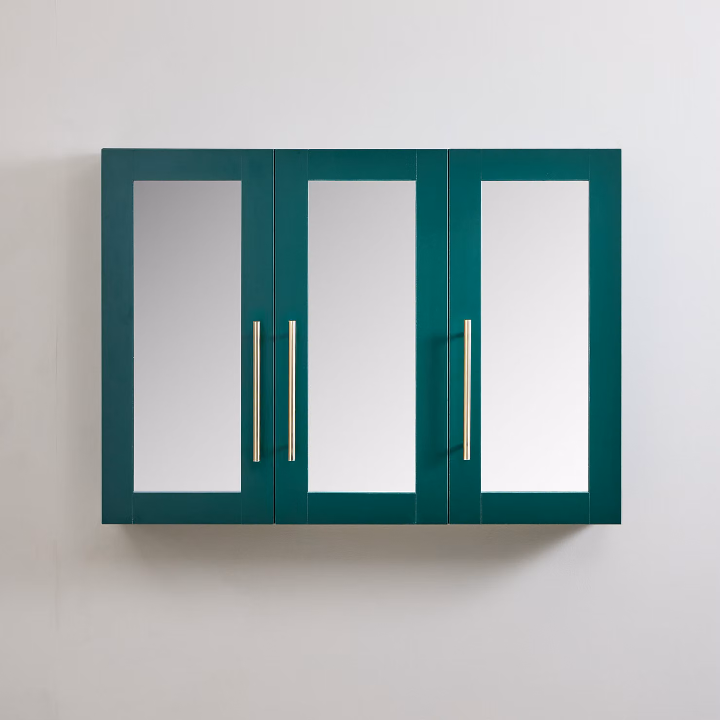 Mobiletto a Specchio da 600mm x 650mm Verde Scuro - Completo di Maniglie Moderne a Barra in Oro Satinato - Cluo