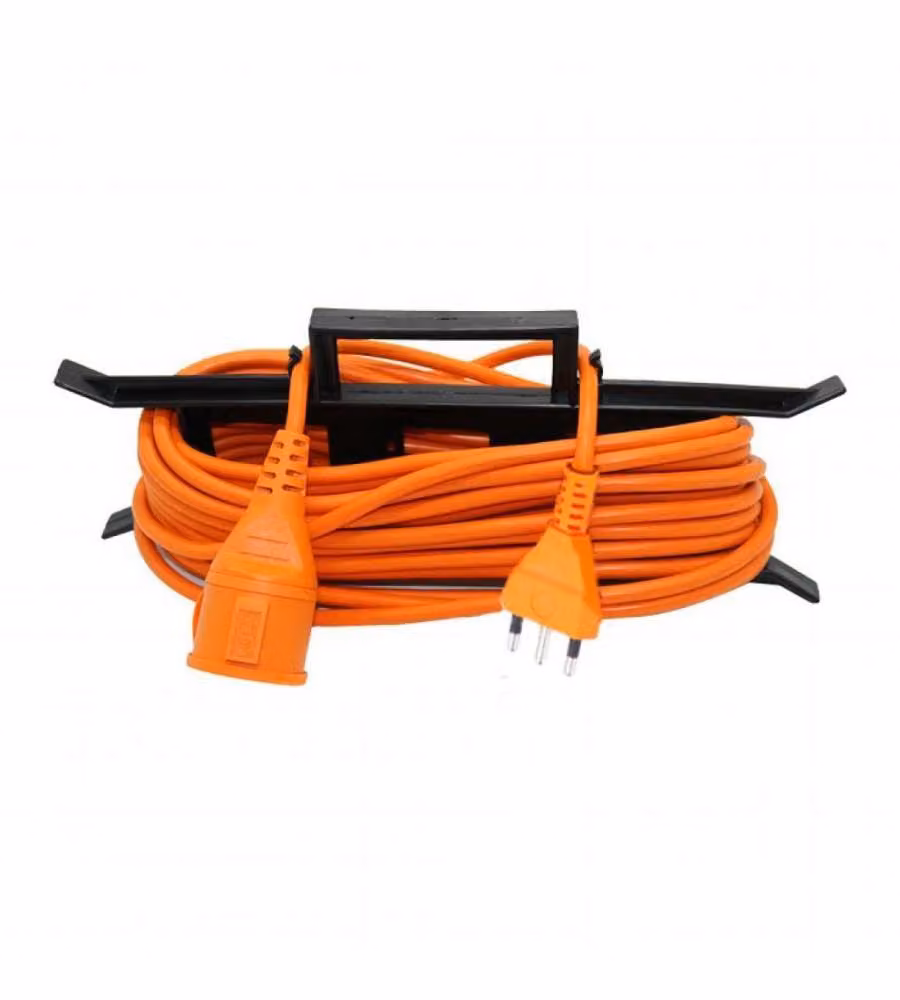 Prolunga V-TAC con 1 presa Schuko Italiana 10/16A, cavo VDE H05VV-F 3G1.5mm e telaio portacavi, Arancione, Lunghezza: 15 m