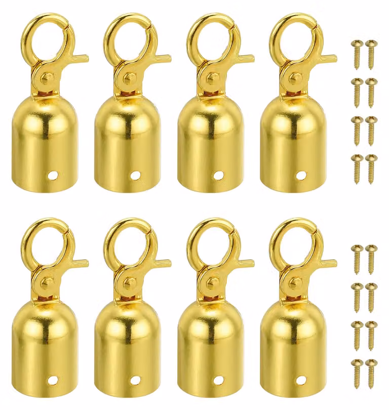 Tappi terminali per corda di sicurezza, 8 pezzi, 28x76 mm, color oro, in alluminio