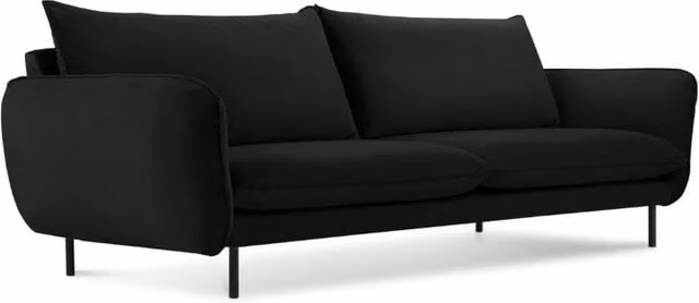 Divano Vienna 3 posti Cosmopolitan Design in velluto nero con struttura in metallo e cuscini inclusi L: 200 cm, H: 95 cm, P: 92 cm – 1