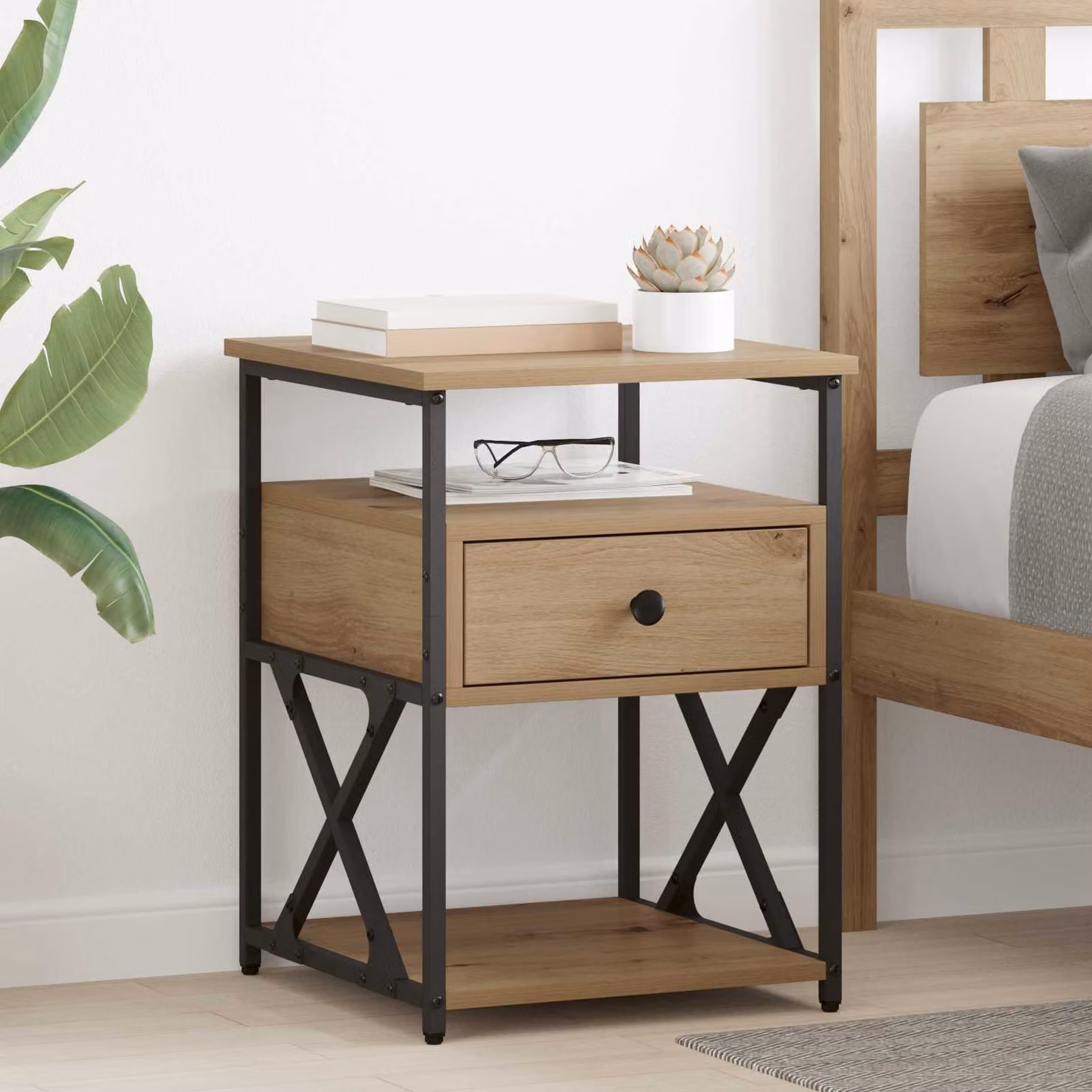 Armadio da Notte vidaXL in Rovere Rustico Marrone L 40 cm x P 42 cm x H 55 cm