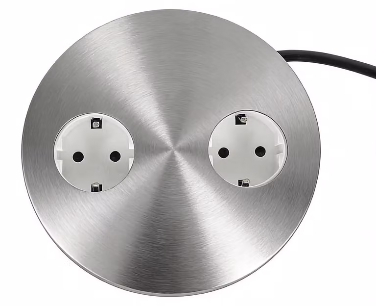 Prese a incasso rotonde, doppia, in acciaio inossidabile, profondità di incasso 50 mm, adatte per cucina e ufficio