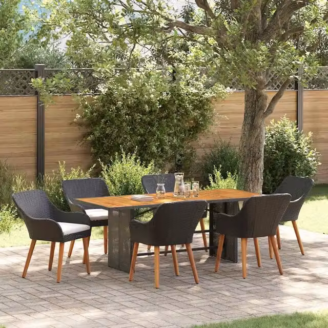 Set da Pranzo per Giardino 7 pz Nero polyrattan 3261623