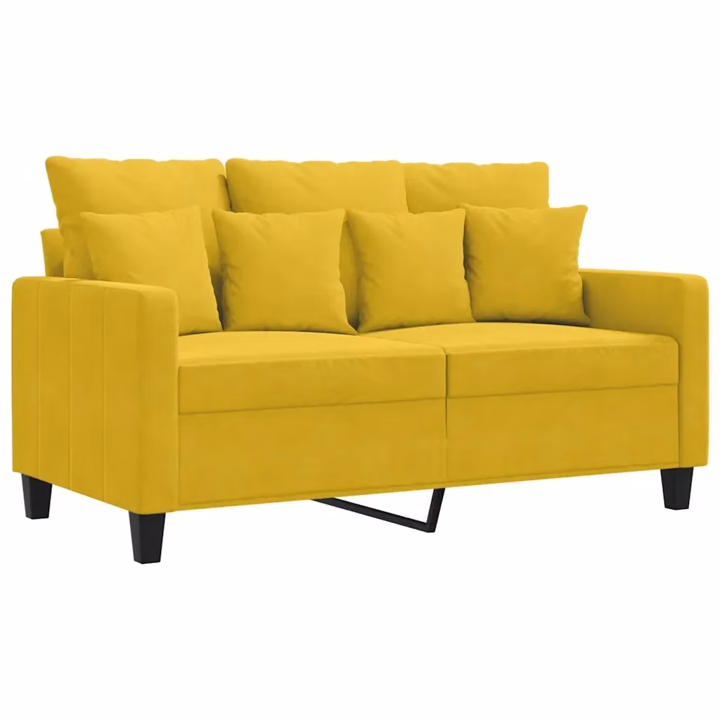 Divano a 2 posti moderno VIDAXL in velluto giallo con struttura in metallo e cuscini inclusi L: 138 cm, P: 77 cm, H: 80 cm – 2