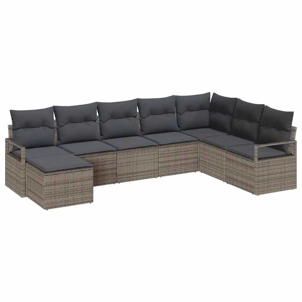 Set di divani da giardino vidaXL in rattan grigio con cuscini e pouf, 8 pezzi – 2