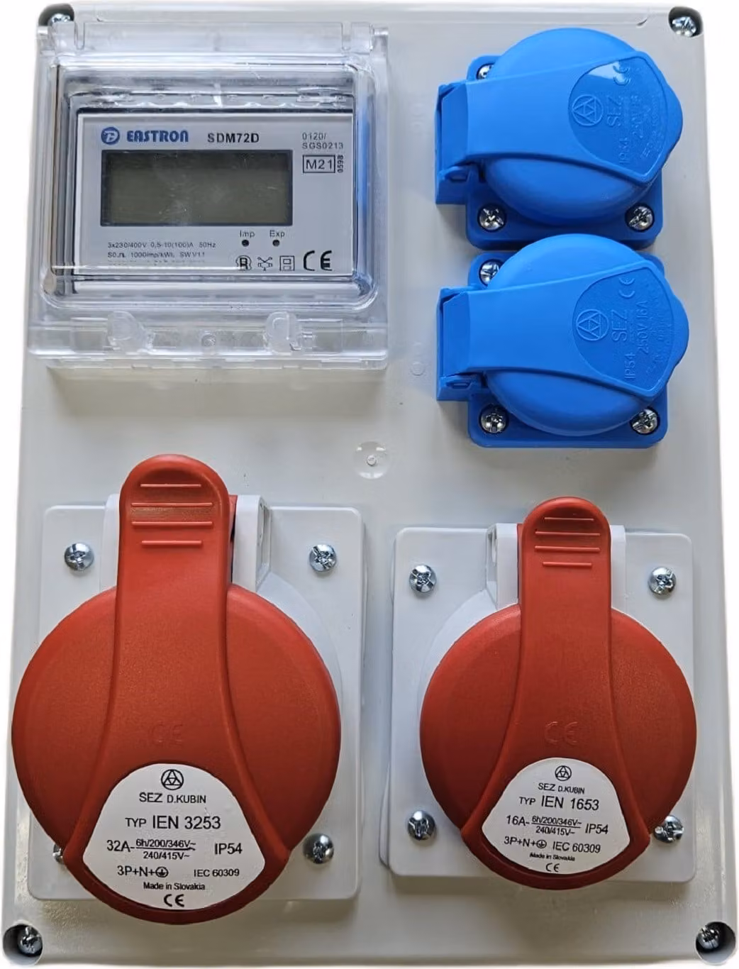 Distributore a muro CEE 32 A, 16 A, 2x230 V con presa Schuko e contatore elettrico LCD ROS-I1603A/S 98H-1