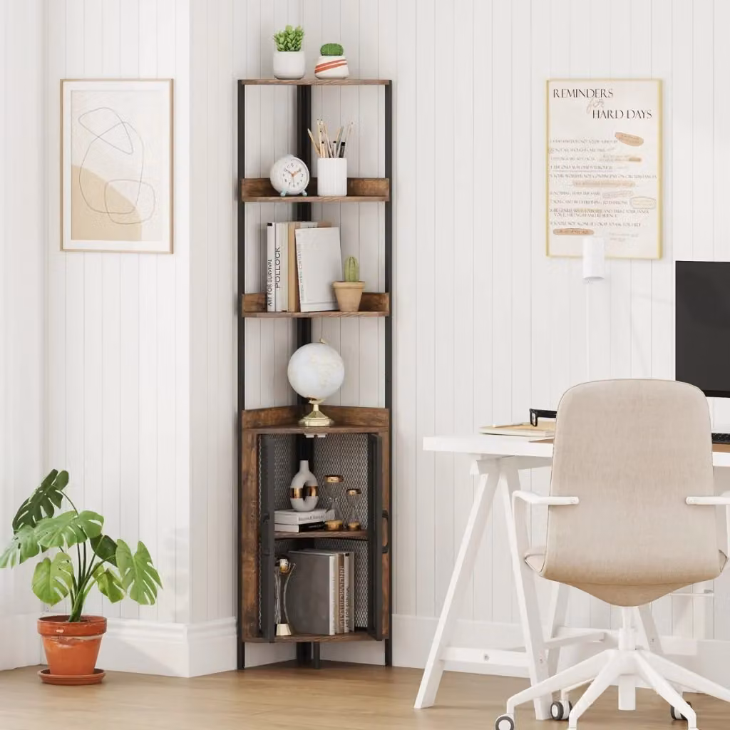 Libreria angolare industrial Design Mania con 6 ripiani regolabili in legno e metallo, colore marrone e nero, Altezza: 170 cm – 2