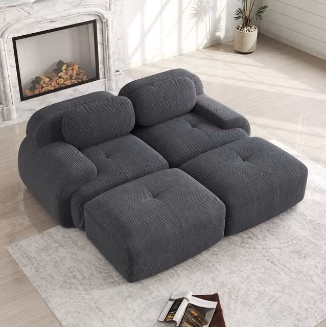 Divano angolare modulare in velluto a coste grigio 208x178x70 cm; senza struttura