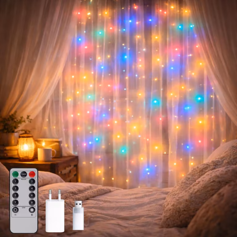 Catena luminosa a LED, 3x2 metri, RGB, grado di protezione IP65, impermeabile, per uso esterno