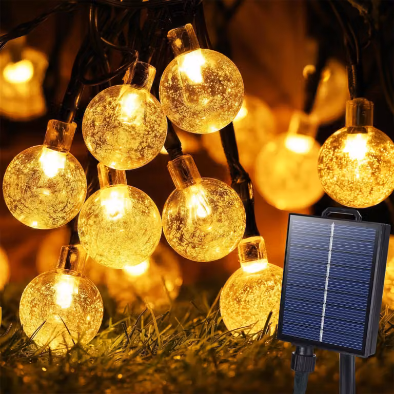 Catena luminosa a energia solare, 60 LED, luce calda, grado di protezione IP65, 13 metri