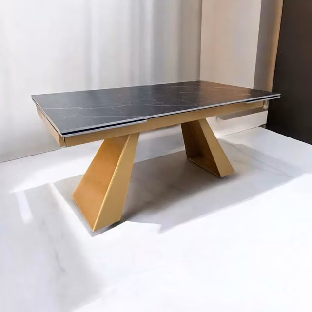 Tavolo moderno allungabile Mobili 2G con piano rettangolare nero effetto marmo e gambe in metallo oro L: 160 cm, P: 90 cm, H: 78 cm – 3