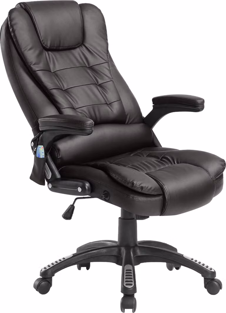 Poltrona relax Moonbite con massaggio vibratorio a 6 punti, 5 modalità, 2 intensità, funzione riscaldante, telecomando, rotelle a 360°, altezza seduta 44–54 cm, rivestimento in ecopelle, colore marrone