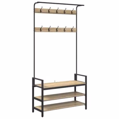 Helloshop26 Appendiabiti rettangolare con contenitore 95 x 34 x 184 cm design contemporaneo ingresso in legno di ingegneria rovere sonoma 02_0052641