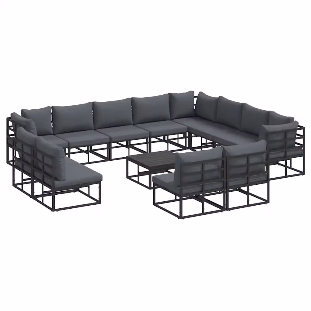 Set Divano da Giardino a L vidaXL in Alluminio Verniciato Nero e Antracite con 13 Pezzi e Cuscini Inclusi – 2