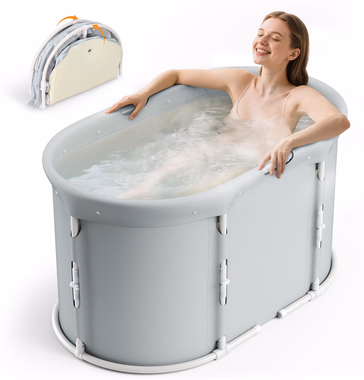 Vasca da bagno pieghevole, con struttura multistrato, dimensioni 92 × 57 × 56 cm, peso 2,9 kg, certificata CE, da installare a pavimento