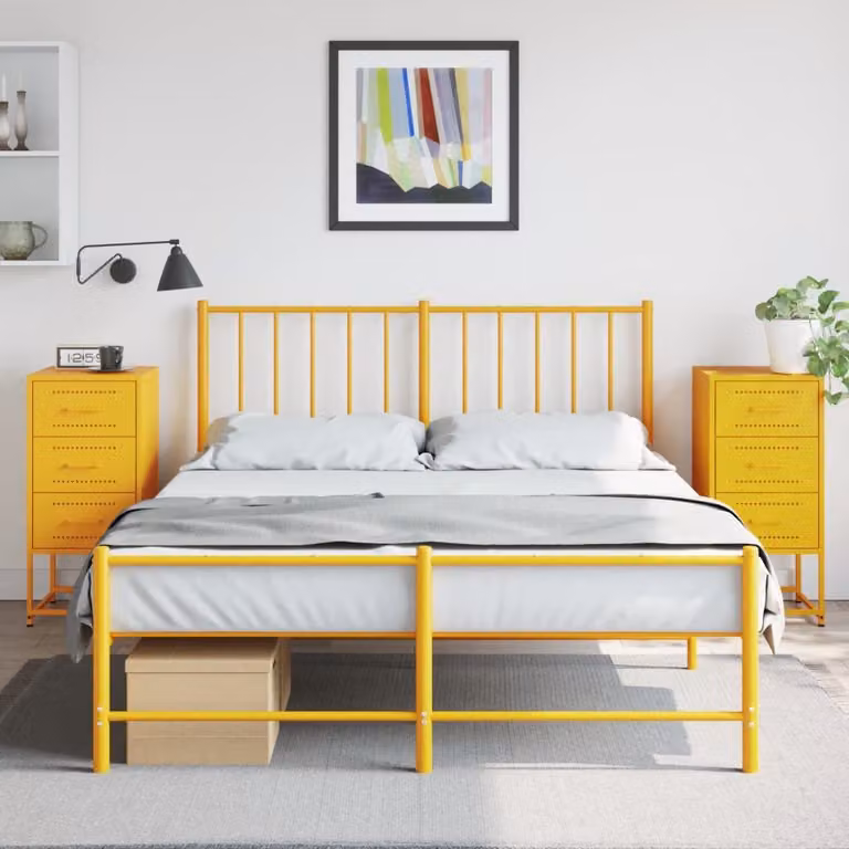 Set di 2 comodini vidaXL in metallo stile industriale, colore giallo senape, L 36 cm x P 39 cm x H 78 cm
