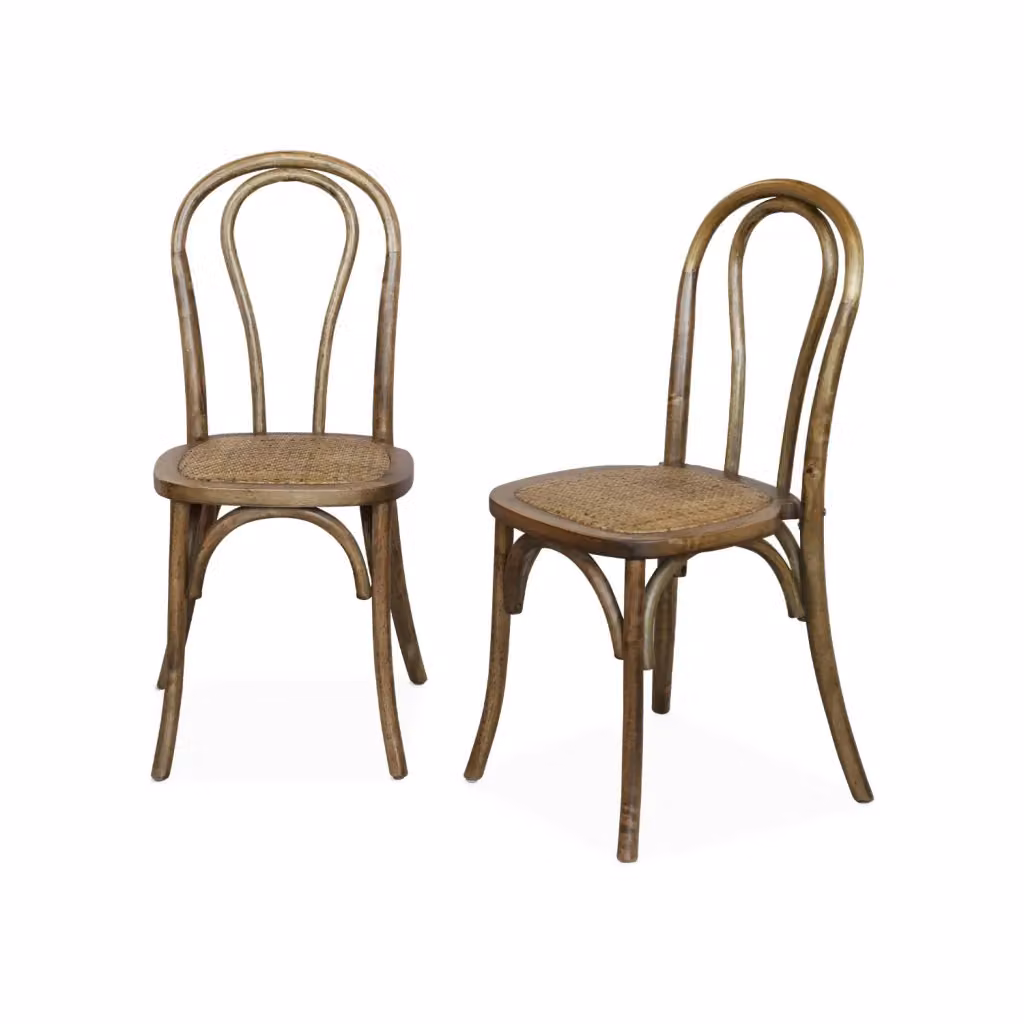 Set di 2 sedie impilabili Sweeek in legno e rattan marrone per cucina e sala da pranzo