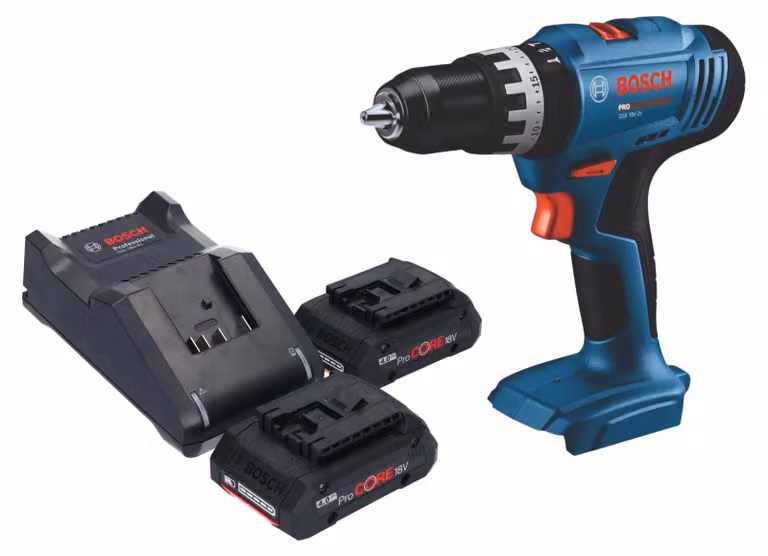 Trapano avvitatore a percussione a batteria Bosch GSB 18V-25 Professional 18 V 56 Nm + 2 batterie ProCORE da 4,0 Ah + caricabatterie