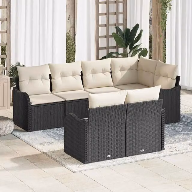 Set Divano da Giardino 7 pz Nero Poly Rattan 3354406