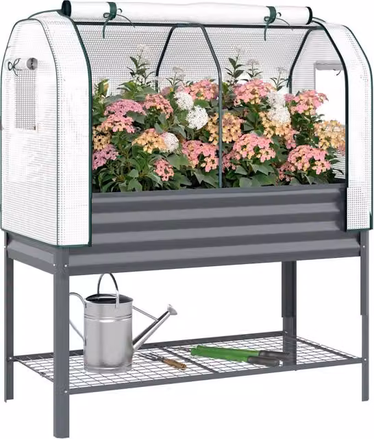 Letto da giardino rialzato con serra in metallo zephmum grigio L 120 cm, P 55 cm, H 140 cm