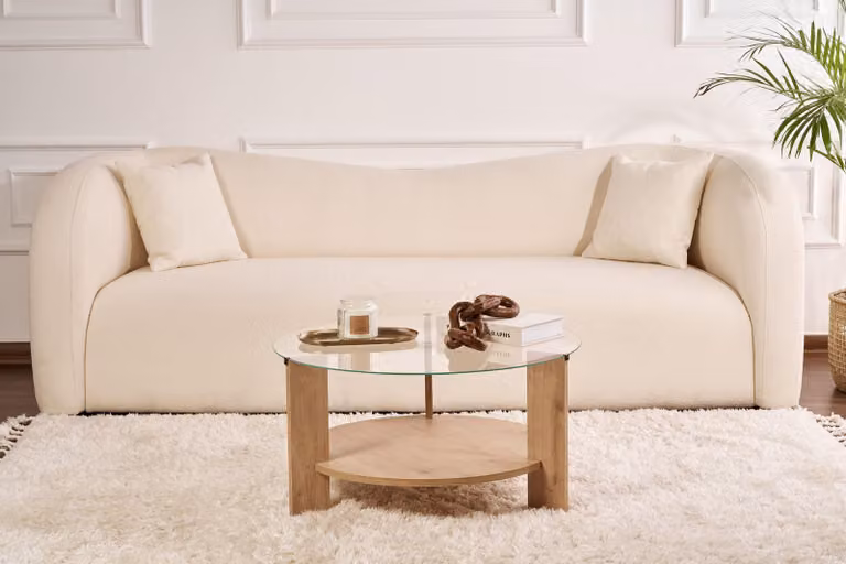 Skye Decor, Clara - Sapphire Oak, trasparente, tavolino, rovere zaffiro, pannello 100% melamina, 75 x 75 x 40 cm