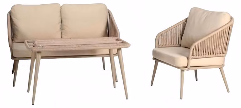 Moderne Beige Gartenmöbel Luxus Sofagarnitur Hochwertig Sessel Couchtisch