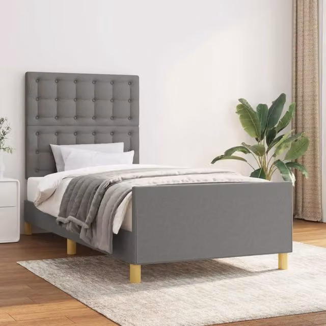 Letto con giroletto e testiera in tessuto grigio vidaXL L/P/H: 90 x 200 cm