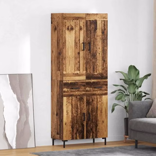 Set di 2 credenze moderne vidaXL in legno e metallo marrone con ante a battente e ripiani interni L: 69,5 cm, P: 34 cm, H: 180 cm