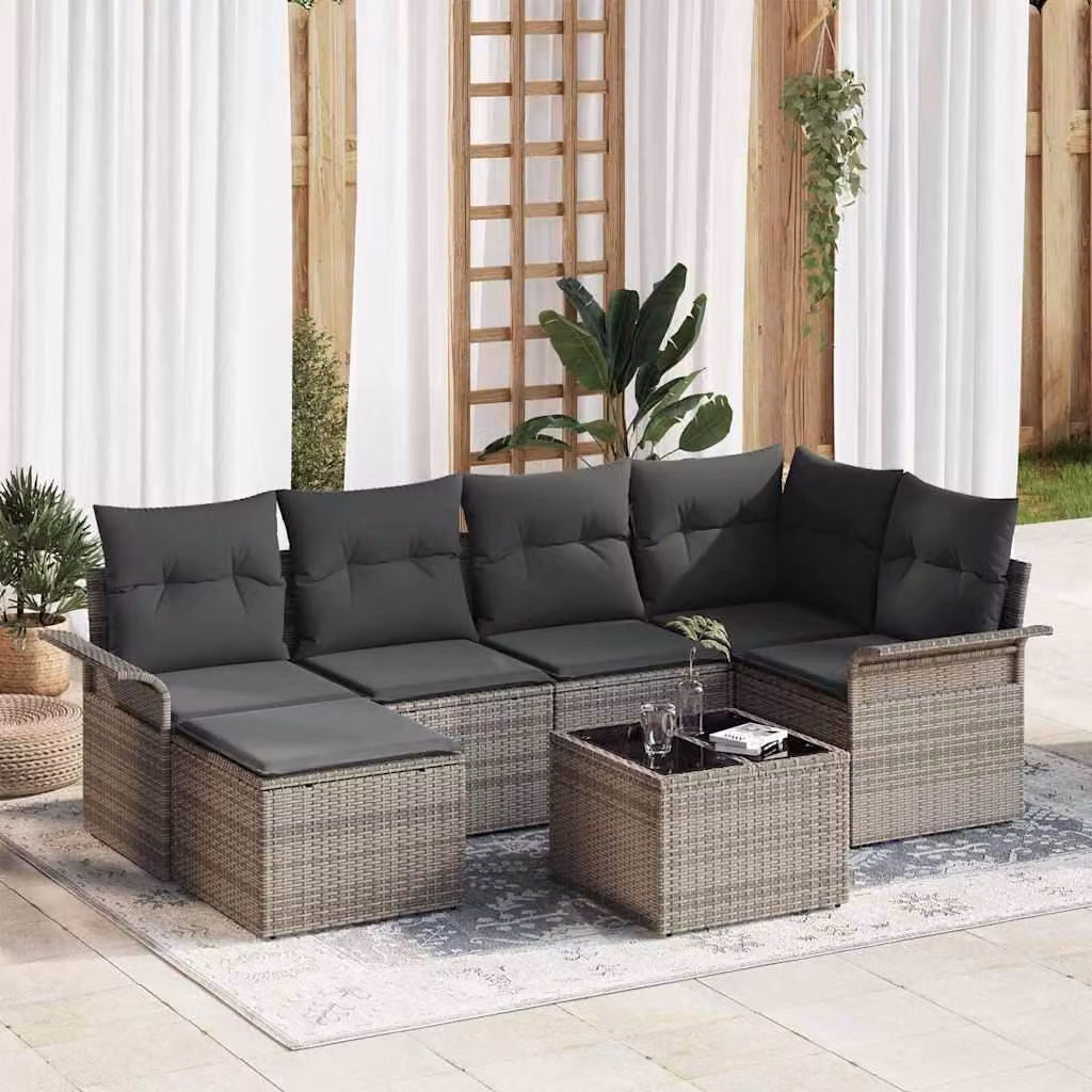 Maison Exclusive - Set Divano da Giardino 7 pcs Grigio polyrattan