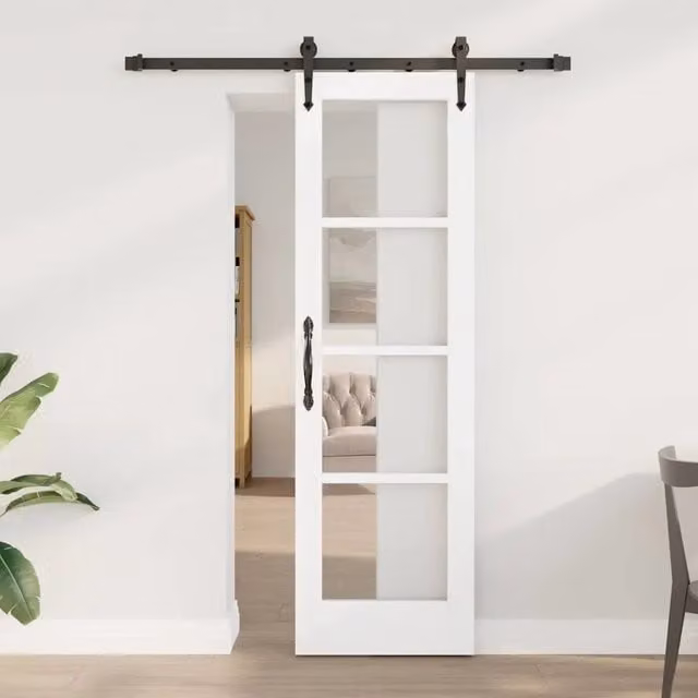 Porta scorrevole moderna vidaXL in legno e vetro, Bianco, L: 61 cm, H: 198,5 cm