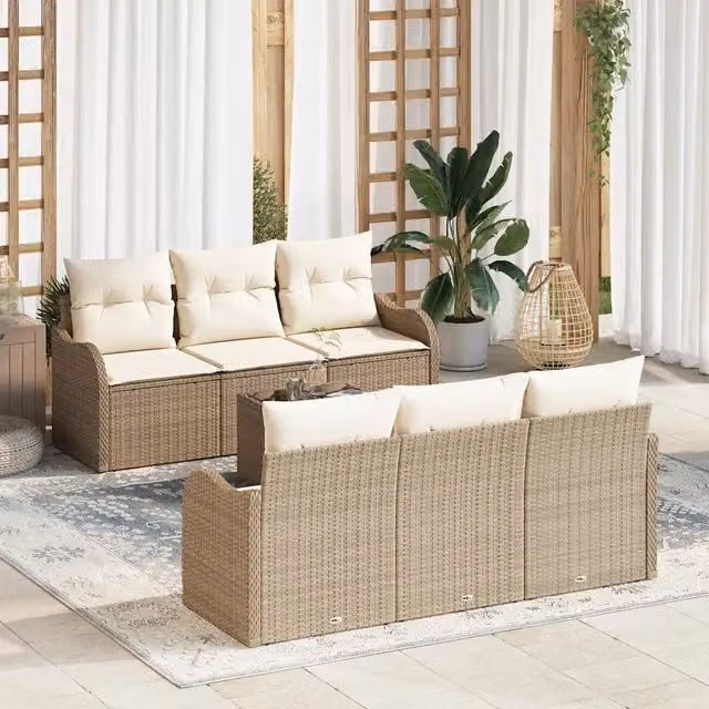 Set Divano da Giardino 7 pz Beige polyrattan 3345591