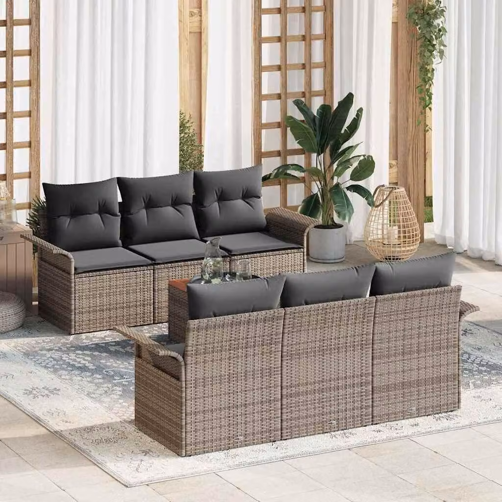 Maison Exclusive - Set Divano da Giardino con cuscino 7 pcs Grigio polyrattan