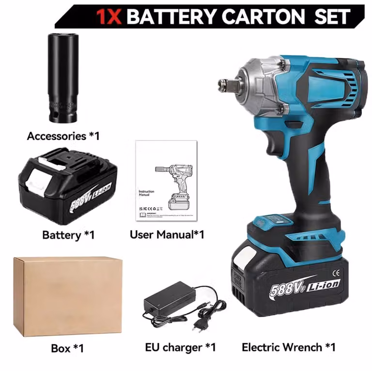 Avvitatore a percussione a batteria - Attacco quadrato da 1,27 cm - Coppia di 1200 Nm - Motore brushless - Illuminazione a LED - 1 batteria inclusa - Ideale per il cambio gomme