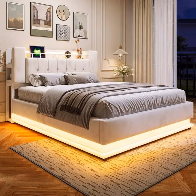 letto imbottito velluto beige 160 x 200 cm
