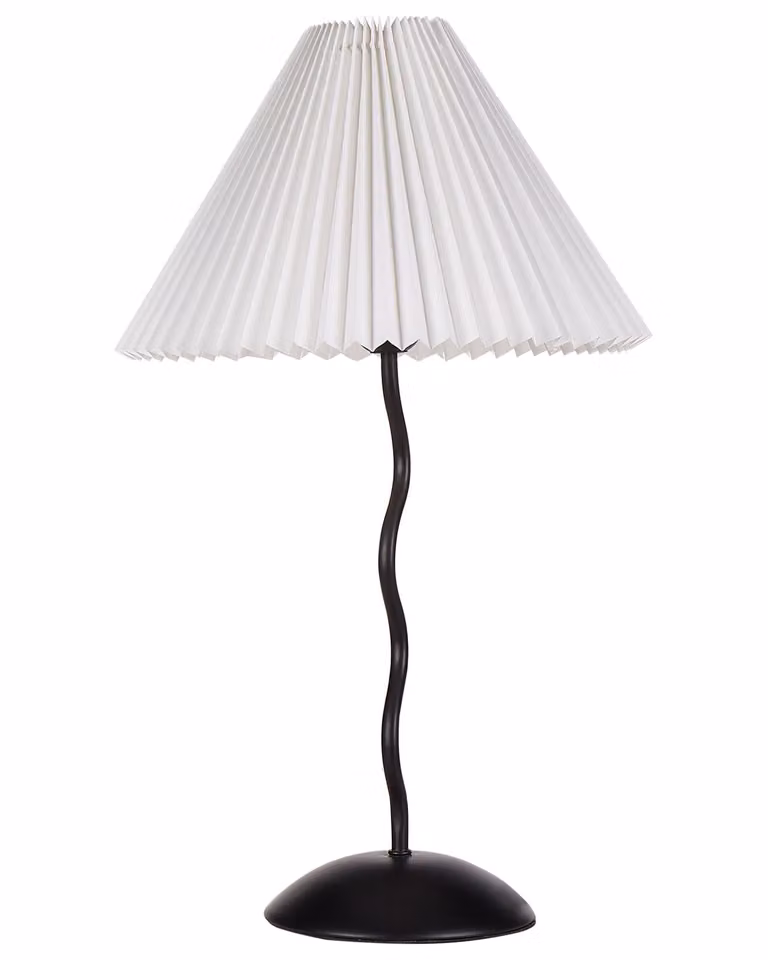 BELIANI Lampada da tavolo con base in metallo nero e paralume bianco ripiegato per comodino