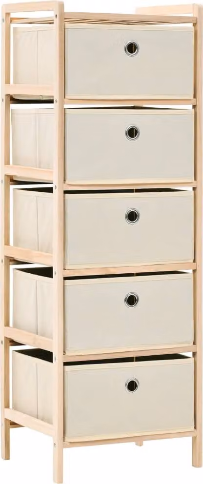 Scaffali con 5 Cesti in Tessuto 2 pz in Legno di Cedro Beige