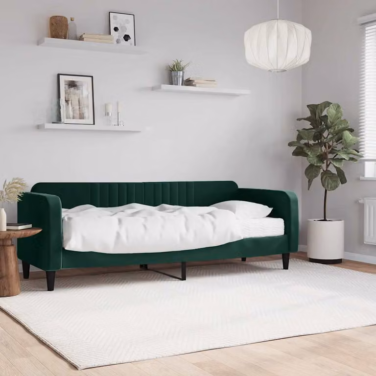 vidaXL Divano Letto in Velluto Verde con Materasso L/P/H: 200 x 80 x 75 cm