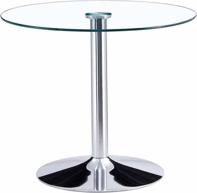 Tavolo Bar Rotondo in Vetro Trasparente 85 cm con Base in Metallo Argento 76 cm Altezza