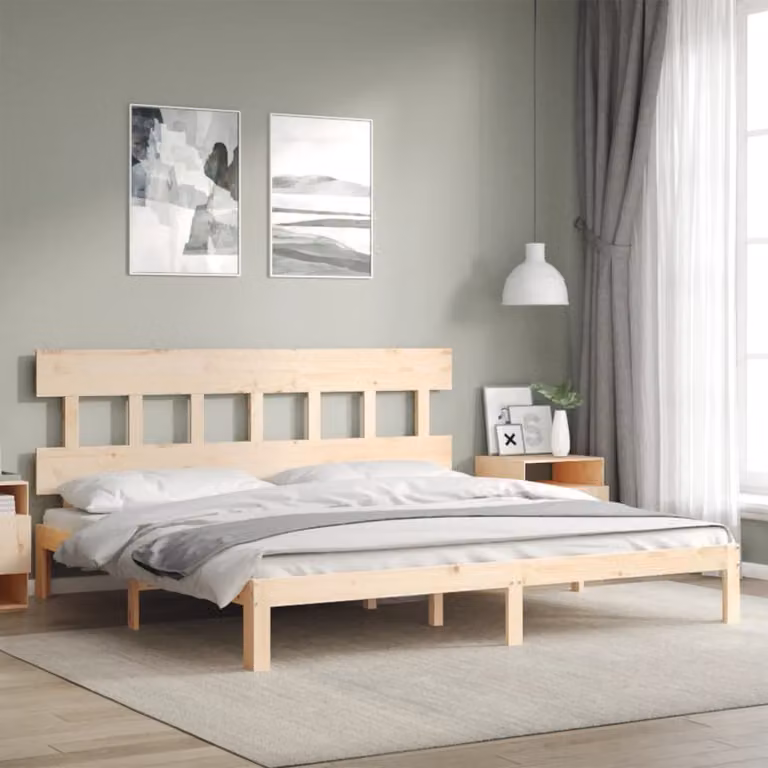 The Living Store Letto in legno massiccio con testiera 200x200 cm
