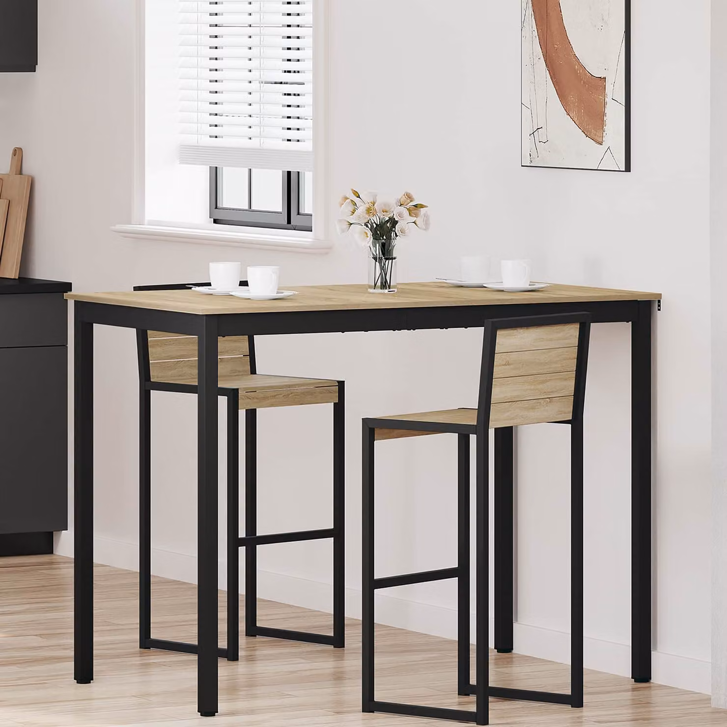 vidaXL Tavolo Bar Moderno Rettangolare in Legno Ingegnerizzato e Metallo, Disponibile in Nero, Grigio o Marrone, L: 80 cm, P: 25,67 cm, H: 105 cm