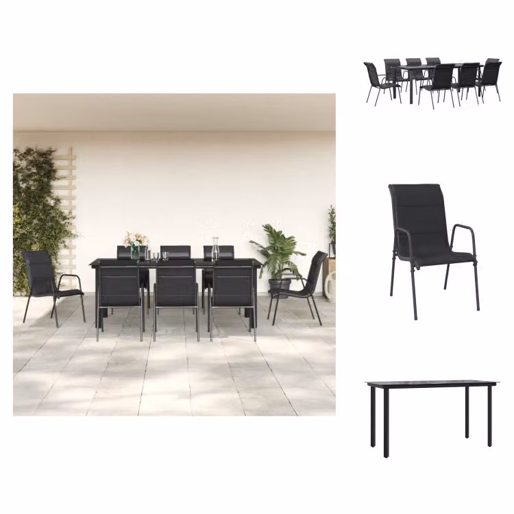 vidaXL Set da pranzo da giardino 9 pezzi in acciaio nero e textilene - Set di mobili da giardino