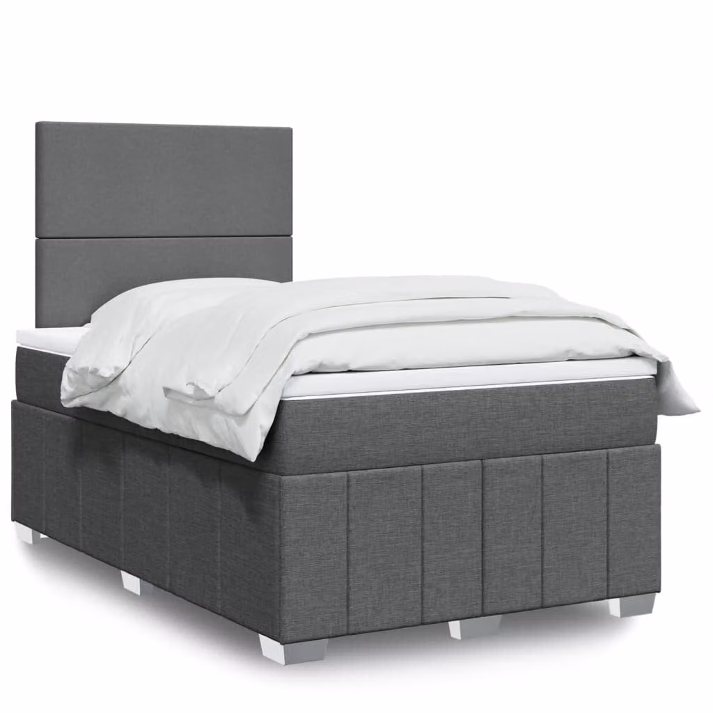 vidaXL Giroletto a Molle Ibrido con Materasso in Tessuto Grigio e Bianco L/P/H: 200 x 120 x 150,5 cm