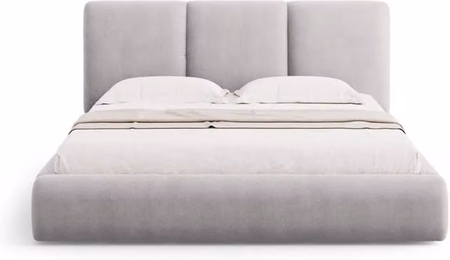 Letto con cassettone e testiera Nicolas di Cosmopolitan Design in ciniglia grigio chiaro L/P/H: 160 x 200 x 116 cm