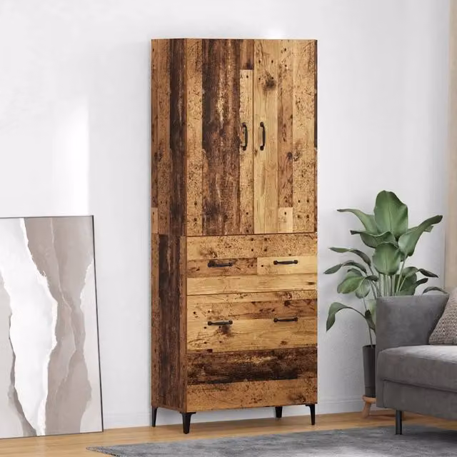 Credenza moderna vidaXL in legno ingegnerizzato e metallo, colore marrone, L/P/H: 69,5 x 34 x 180 cm – 1